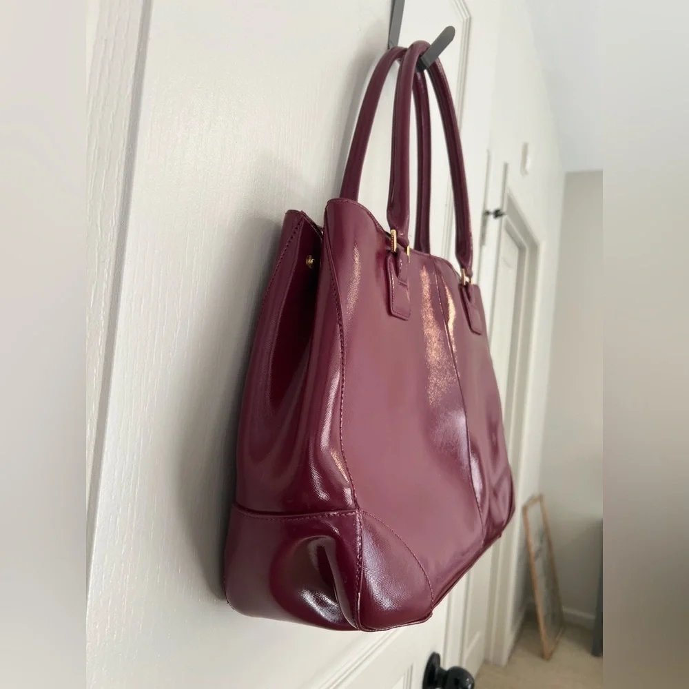 Tory Burch Burgundy Patent Leather Tote Structured Work Bag